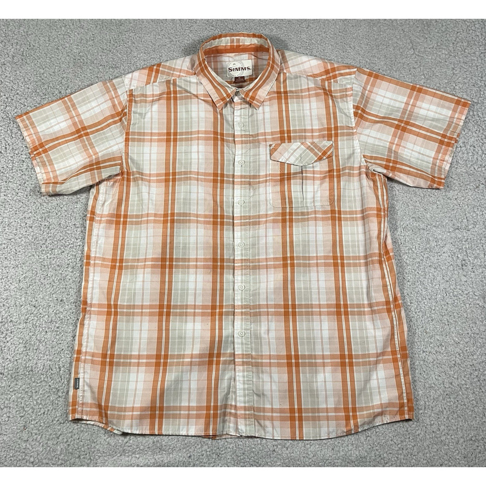 Simms Shirt Mens XL Plaid Check Short Sleeve Fishing Button Up Outdoor Hiking